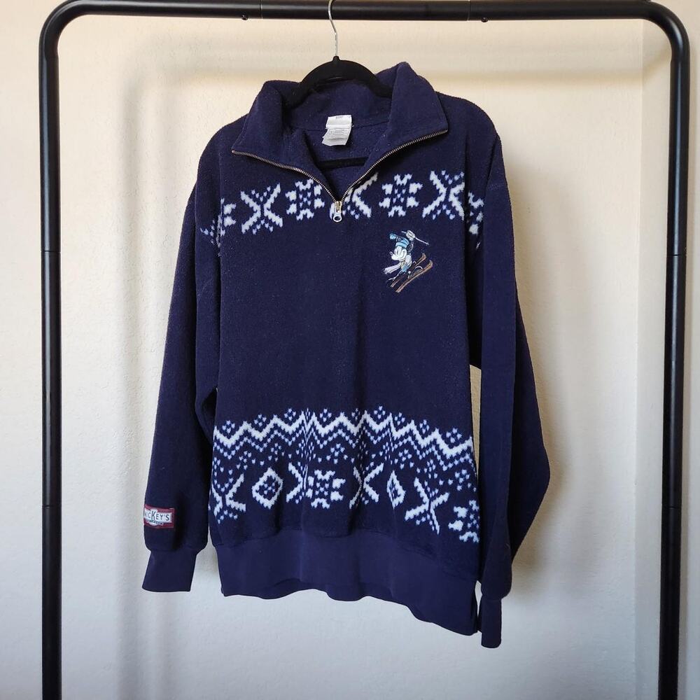 Y2K Disney Mickey's Ski Lodge Pullover Cozy Fleece Quarter-zip Disneyana Size L